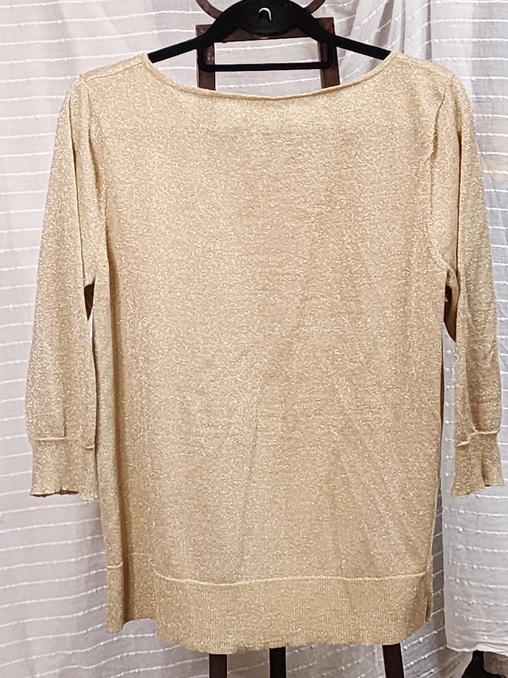 Women’s Silk blend Shimmery Cream Gold Boatneck Top Lightweight STUNNING